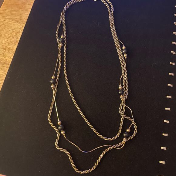 Vintage Black and Gold Triple Layered Multistrand Rope Chain Station Necklace - Picture 2 of 2